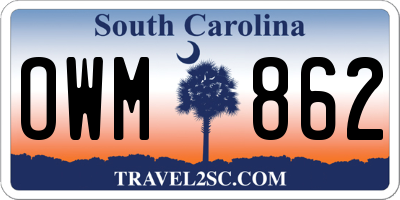 SC license plate OWM862