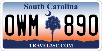 SC license plate OWM890