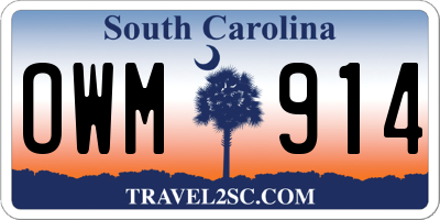 SC license plate OWM914