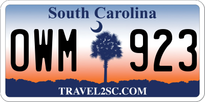 SC license plate OWM923