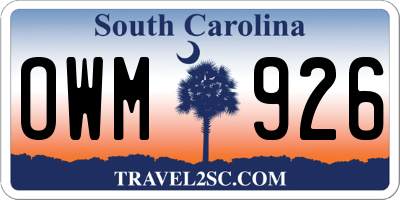 SC license plate OWM926
