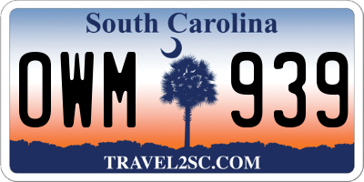 SC license plate OWM939