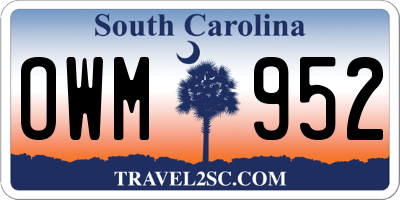 SC license plate OWM952