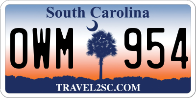 SC license plate OWM954