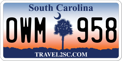 SC license plate OWM958