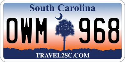 SC license plate OWM968