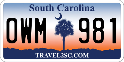 SC license plate OWM981