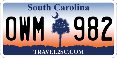 SC license plate OWM982