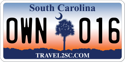 SC license plate OWN016