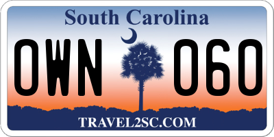 SC license plate OWN060
