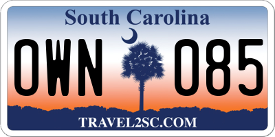SC license plate OWN085