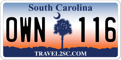 SC license plate OWN116