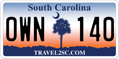 SC license plate OWN140