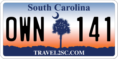 SC license plate OWN141