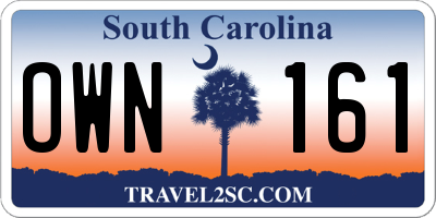 SC license plate OWN161