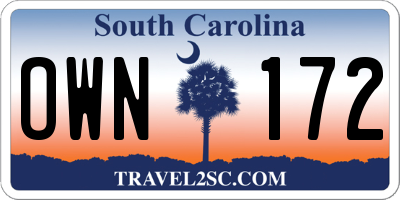SC license plate OWN172