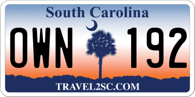 SC license plate OWN192