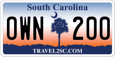 SC license plate OWN200