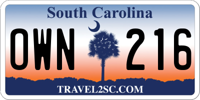 SC license plate OWN216