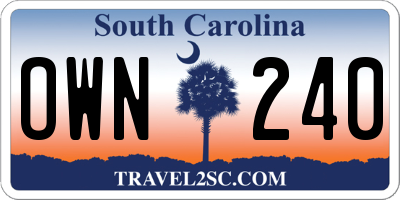 SC license plate OWN240