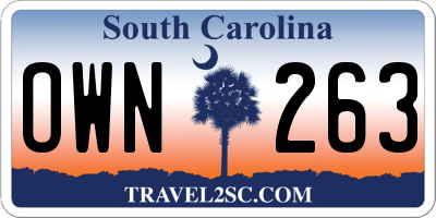 SC license plate OWN263