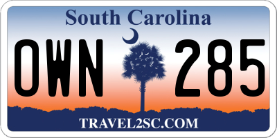 SC license plate OWN285