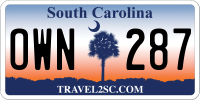 SC license plate OWN287
