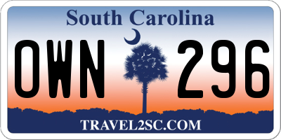 SC license plate OWN296