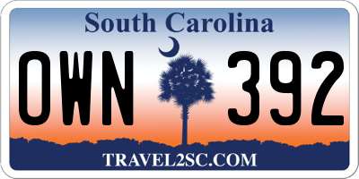 SC license plate OWN392