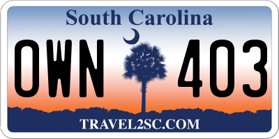 SC license plate OWN403