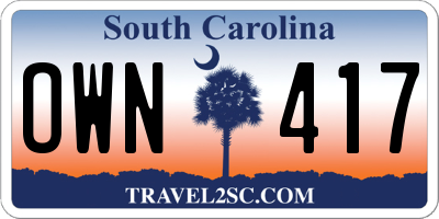 SC license plate OWN417