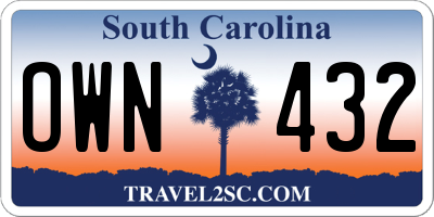 SC license plate OWN432