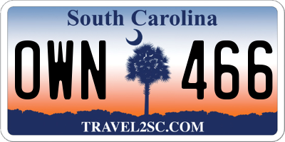 SC license plate OWN466