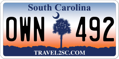 SC license plate OWN492