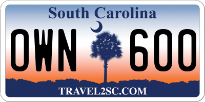 SC license plate OWN600