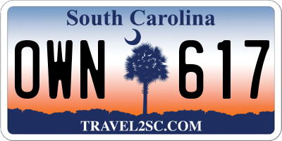 SC license plate OWN617
