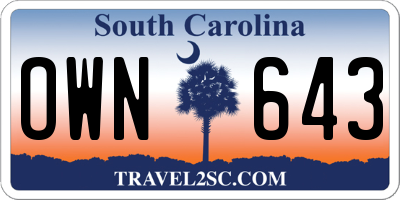 SC license plate OWN643
