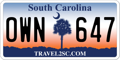 SC license plate OWN647