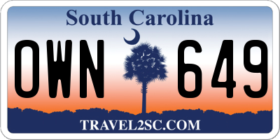 SC license plate OWN649