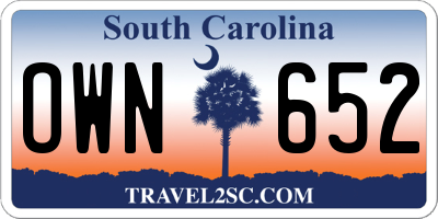 SC license plate OWN652