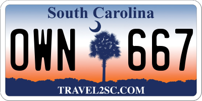 SC license plate OWN667