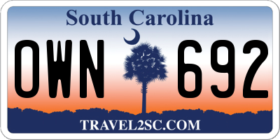 SC license plate OWN692