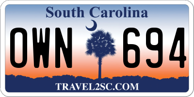 SC license plate OWN694