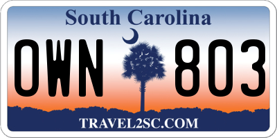 SC license plate OWN803