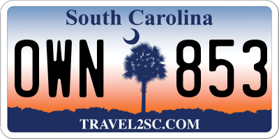 SC license plate OWN853