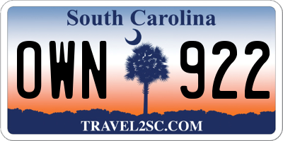 SC license plate OWN922