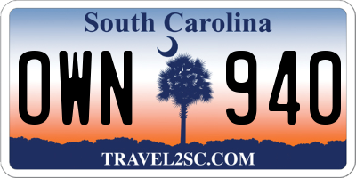 SC license plate OWN940