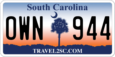 SC license plate OWN944