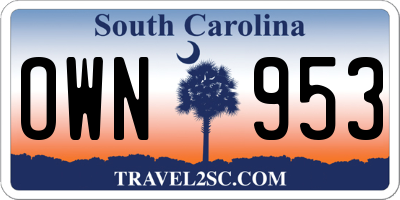 SC license plate OWN953
