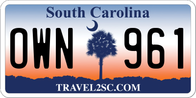 SC license plate OWN961